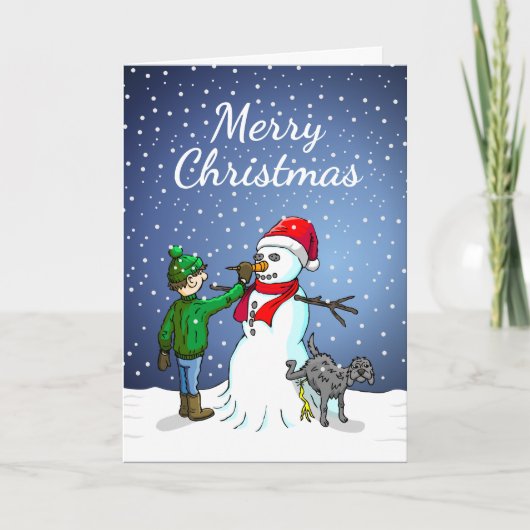 Snowman Building Feestdagen Kaart (Voorkant)