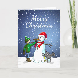 Snowman Building Feestdagen Kaart