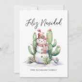 Snowman Cactus Christmas Feliz Navidad Feestdagenkaart (Voorkant)