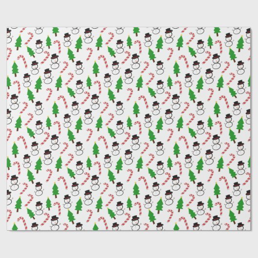 Snowman Candy Cane Christmas Tree Cadeaupapier (Vlak)