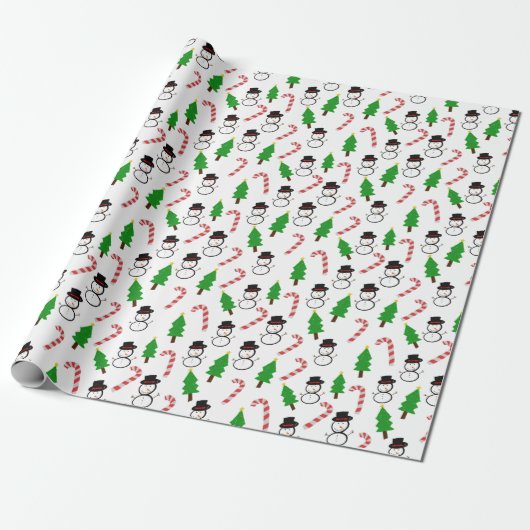 Snowman Candy Cane Christmas Tree Cadeaupapier (Uitgerold)