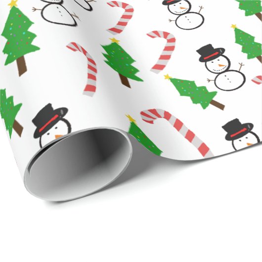 Snowman Candy Cane Christmas Tree Cadeaupapier (Rol Hoek)