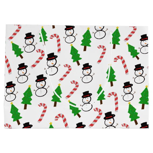 Snowman Candy Cane Christmas Tree Groot Cadeauzakje (Achterkant)