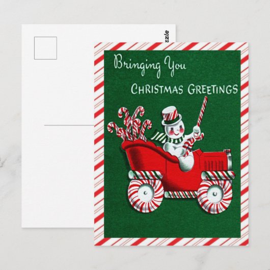 Snowman Candy Cane Kerstmis Briefkaart (Voorkant / Achterkant)