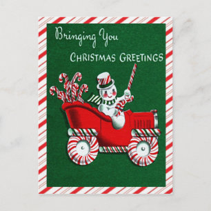 Snowman Candy Cane Kerstmis Briefkaart