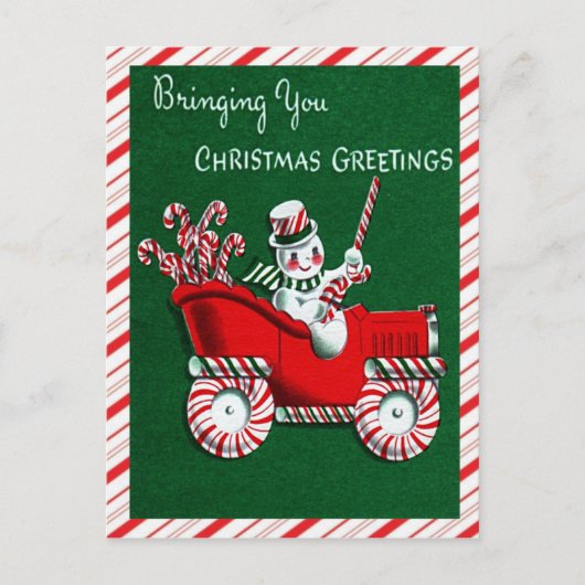 Snowman Candy Cane Kerstmis Briefkaart (Voorkant)