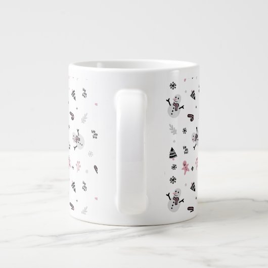 Snowman Candy Cane Pattern Grote Koffiekop (Achterkant)