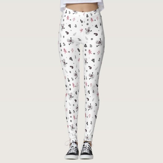Snowman Candy Cane Pattern Leggings (Voorkant)