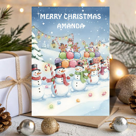 Snowman Candy Parade Kids Christmas Card Feestdagen Kaart