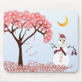SnowMan CandyCane Tree MousePad Muismat (Voorkant)