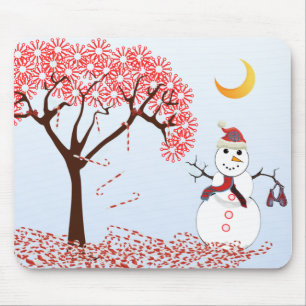 SnowMan CandyCane Tree MousePad Muismat