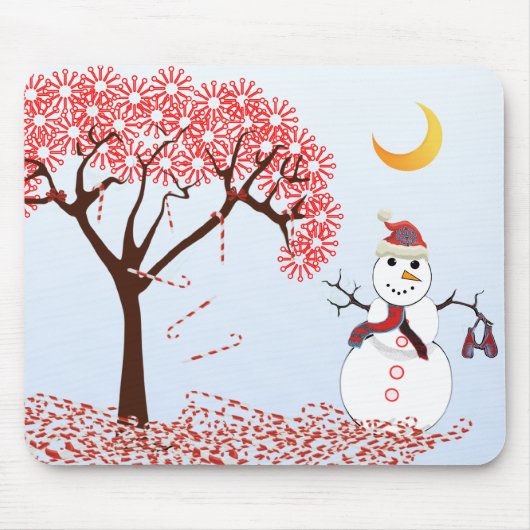 SnowMan CandyCane Tree MousePad Muismat (Voorkant)