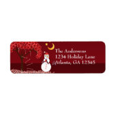 Snowman Candycane Tree op Deep Burgundy Etiket (Voorkant)