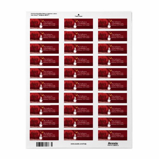 Snowman Candycane Tree op Deep Burgundy Etiket (Full Sheet)