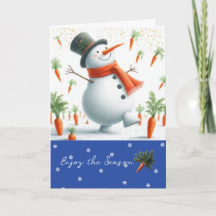 Snowman Carrot Patch Dance Feestdagen Kaart