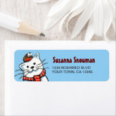 Snowman Cat & Robin Return-adreslabels Etiket (Insitu)