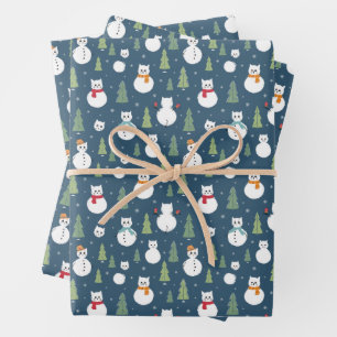 Snowman Cats Vakantiepatroon Inpakpapier Vel