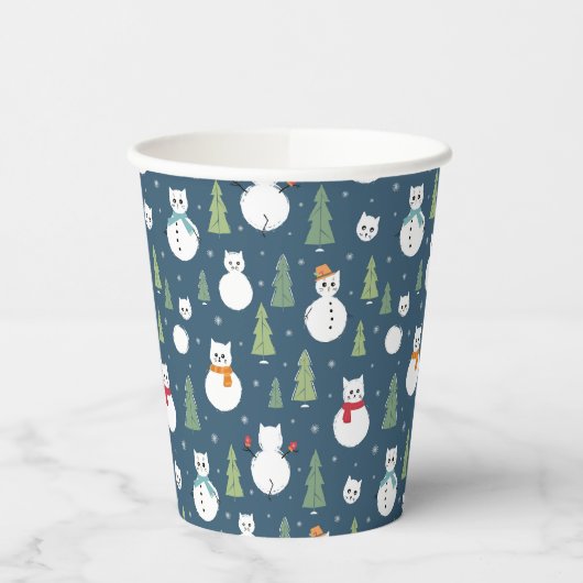 Snowman Cats Vakantiepatroon Papieren Bekers (Links)