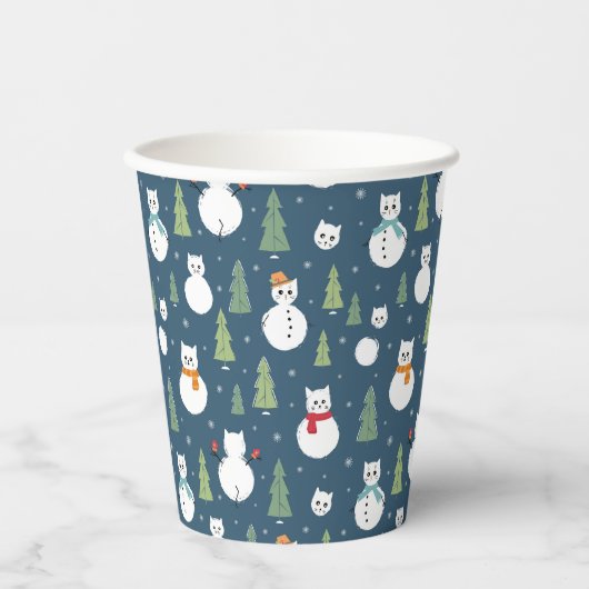 Snowman Cats Vakantiepatroon Papieren Bekers (Voorkant)