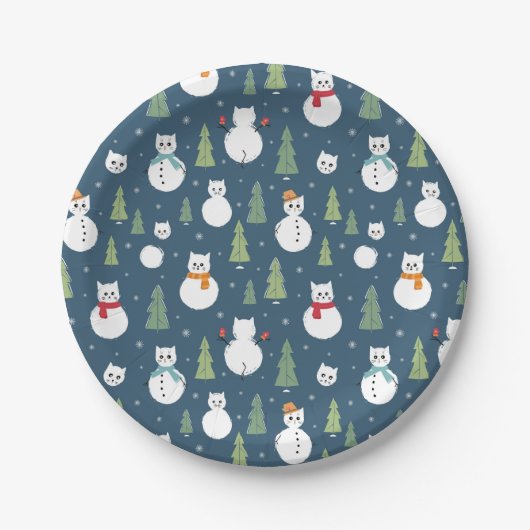 Snowman Cats Vakantiepatroon Papieren Bordje (Voorkant)