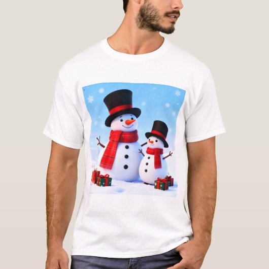 Snowman Celebration in the Winter Hills T-shirt (Voorkant)