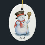 Snowman Ceramic Ornament<br><div class="desc">Schitterend geschilderd betoverde kerstsneeuwman met rode en witte achtergrond,  aangepast met het jaar.  Ontworpen om aan te sluiten bij ons betoverde kerstCollectie.</div>