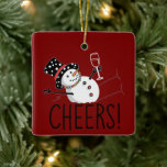 Snowman Cheers Wijn Kerst Grappig Kerstmis Winter Keramisch Ornament<br><div class="desc">Snowman Cheers Wijn Kerst Grappig Kerstmis Winter Vakantie Familie Partij Matching</div>