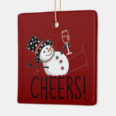 Snowman Cheers Wijn Kerst Grappig Kerstmis Winter Keramisch Ornament (Links)