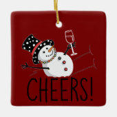 Snowman Cheers Wijn Kerst Grappig Kerstmis Winter Keramisch Ornament (Voorkant)