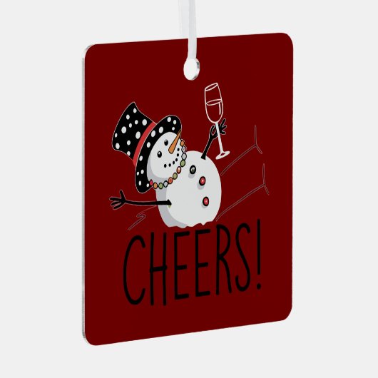 Snowman Cheers Wijn Kerst Grappig Kerstmis Winter Metalen Ornament (Voorkant Rechts)