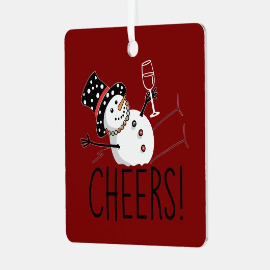 Snowman Cheers Wijn Kerst Grappig Kerstmis Winter Metalen Ornament (Voorkant links)