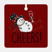 Snowman Cheers Wijn Kerst Grappig Kerstmis Winter Metalen Ornament (Voorkant)