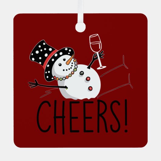 Snowman Cheers Wijn Kerst Grappig Kerstmis Winter Metalen Ornament (Voorkant)