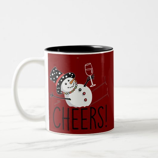 Snowman Cheers Wijn Kerst Grappig Kerstmis Winter Tweekleurige Koffiemok (Links)