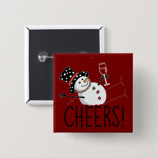 Snowman Cheers Wijn Kerst Grappig Kerstmis Winter Vierkante Button 5,1 Cm (Voorkant /achterkant)