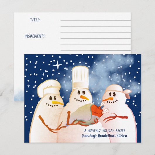 Snowman Chef cooking baking foliday recipe card Feestdagenkaart (Voorkant / Achterkant)