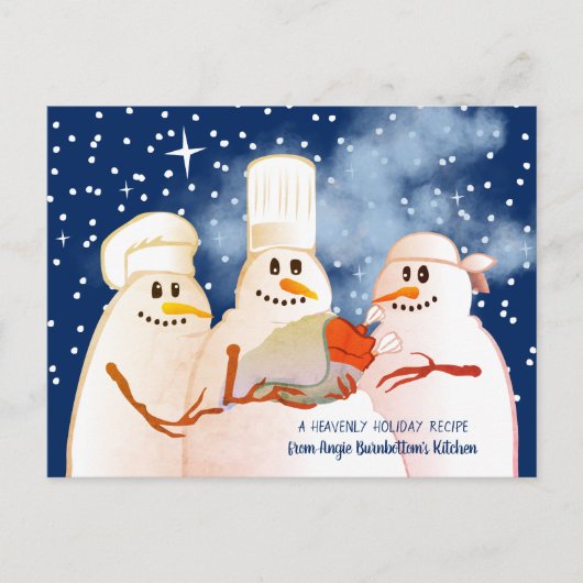 Snowman Chef cooking baking foliday recipe card Feestdagenkaart (Voorkant)