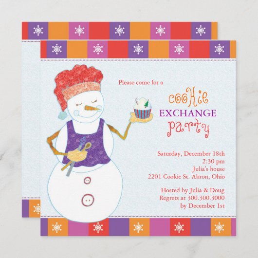 Snowman Chef Holiday Cookie Swap Party Kaart (Voorkant / Achterkant)