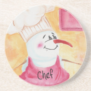 Snowman Chef in Schort en Chef's Pet Onderzetter