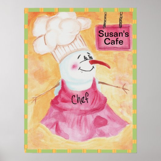 Snowman Chef in Schort en Chef's Pet Poster (Voorkant)