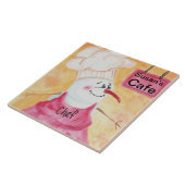 Snowman Chef in Schort en Chef's Pet Tegeltje (Zijkant)