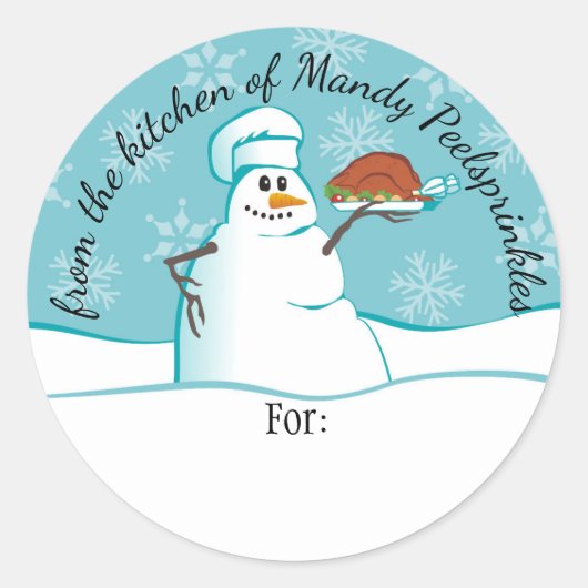 Snowman chef kalkoen uit de keuken van het eten ronde sticker (Voorkant)