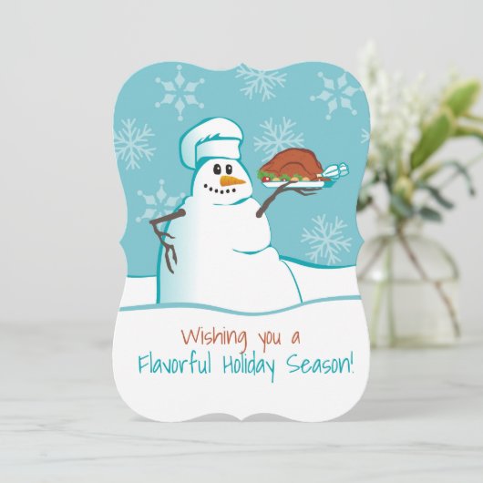 Snowman chef-kok kalkoen diner culinaire kerstkaar feestdagenkaart (Staand voorkant)