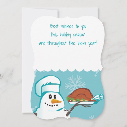 Snowman chef-kok kalkoen diner culinaire kerstkaar feestdagenkaart (Achterkant)