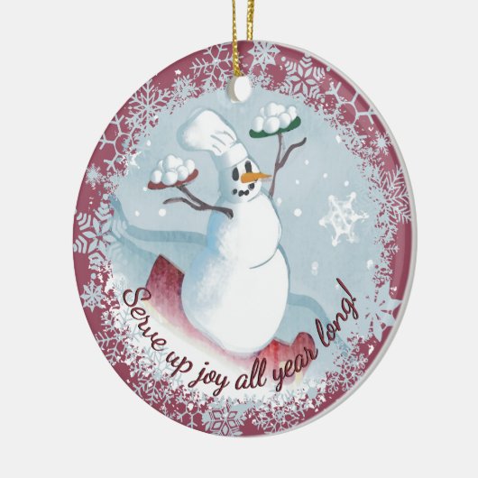 Snowman chef-kok met kerst keramisch ornament (Links)