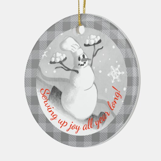 Snowman chef-kok serveren sneeuwballen Kerst ornam Keramisch Ornament (Links)