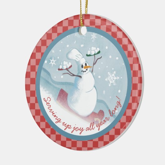 Snowman chef-kok serveren sneeuwballen Kerst ornam Keramisch Ornament (Links)