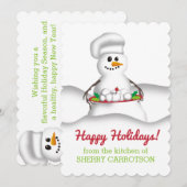 Snowman chef-kok uit de keuken van culinaire vakan feestdagenkaart (Voorkant / Achterkant)