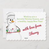 Snowman chef-kok uit de keuken van culinaire vakan feestdagenkaart (Achterkant)