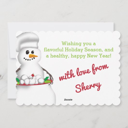 Snowman chef-kok uit de keuken van culinaire vakan feestdagenkaart (Achterkant)